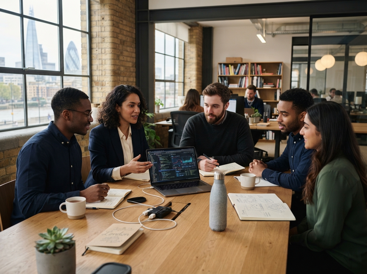 AI X Coin team reviewing predictive analytics and risk data on screen